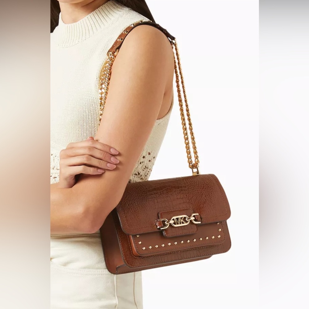 Michael Kors Heather Shoulder Bag – Shiny Embossed Croc Leather, NEW